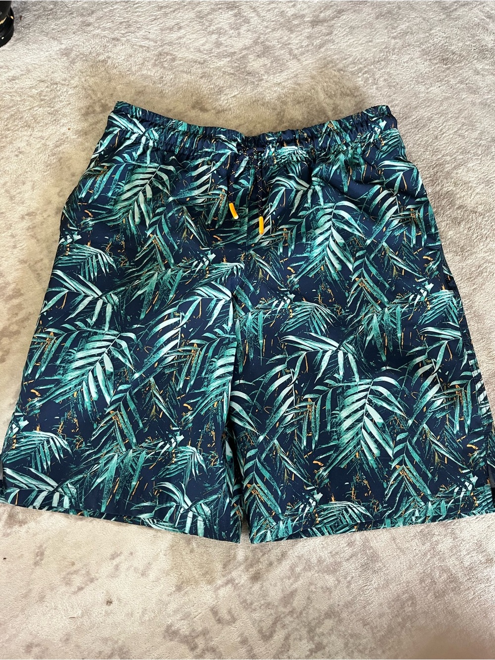 all in motion Navy and Teal Tropical Leaf Swim Trunks